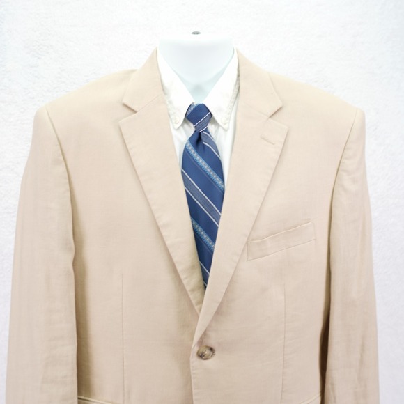 Pronto Uomo Platinum 100% Linen Blazer Sand Tan / Cream Hopsack Basketweave 40S